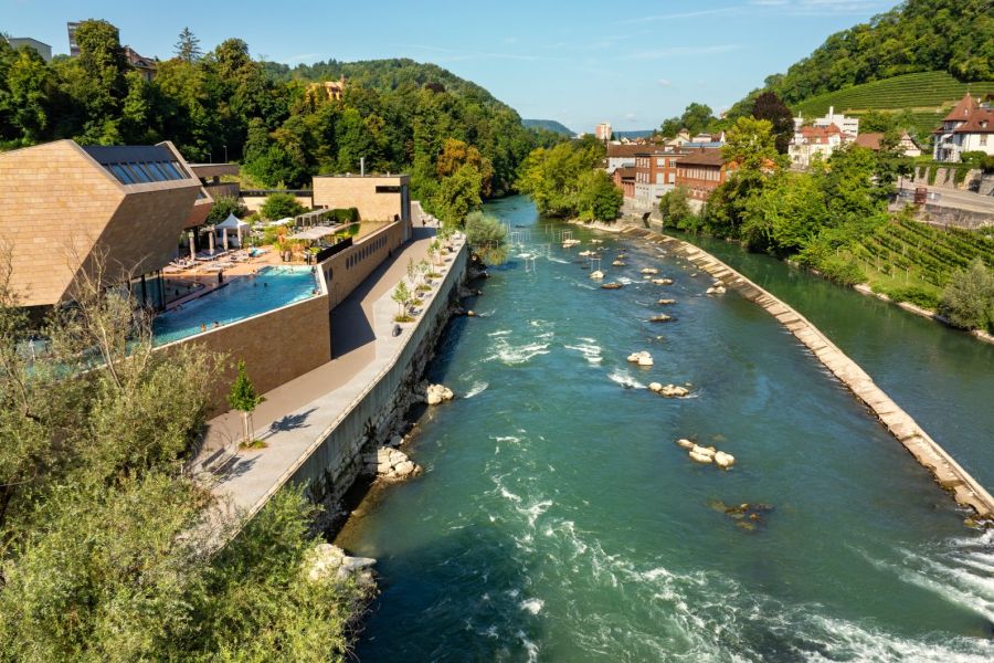 Fluss Brücke Ufer Berge