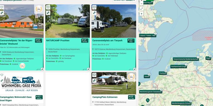 Für die Stellplatzsuche eignen sich entsprechende Suchmaschinen wie stellplatzsuche.info. stellplatzsuche Website