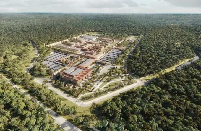 3D-Darstellung des geplanten Hochsicherheitsgefängnis mitten im Amazonas-Dschungel von Französisch-Guyana. Ministère de la Justice