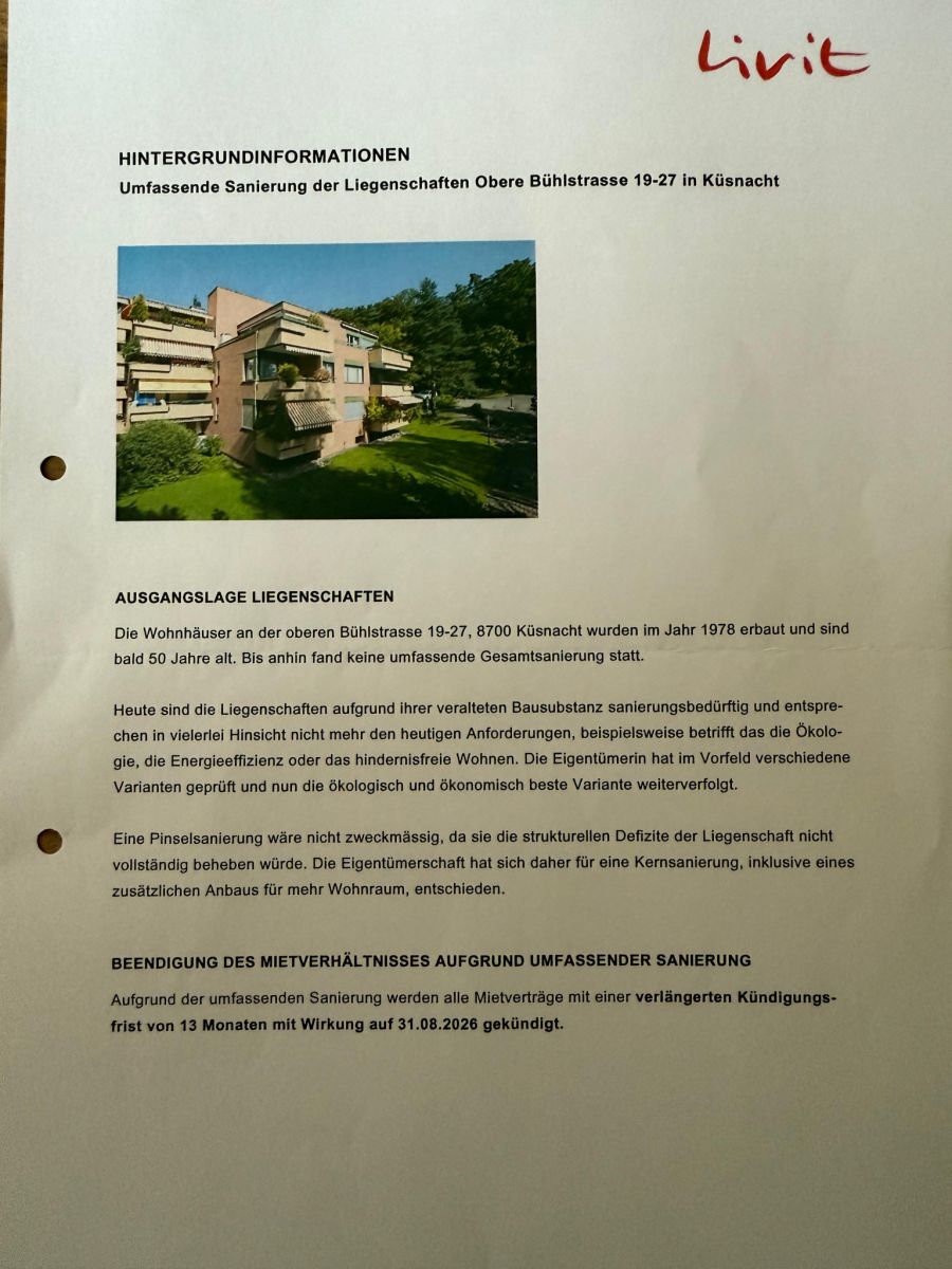 Deshalb fanden letzten Freitag 56 Mietparteien die Kündigung in ihren Breifkasten.