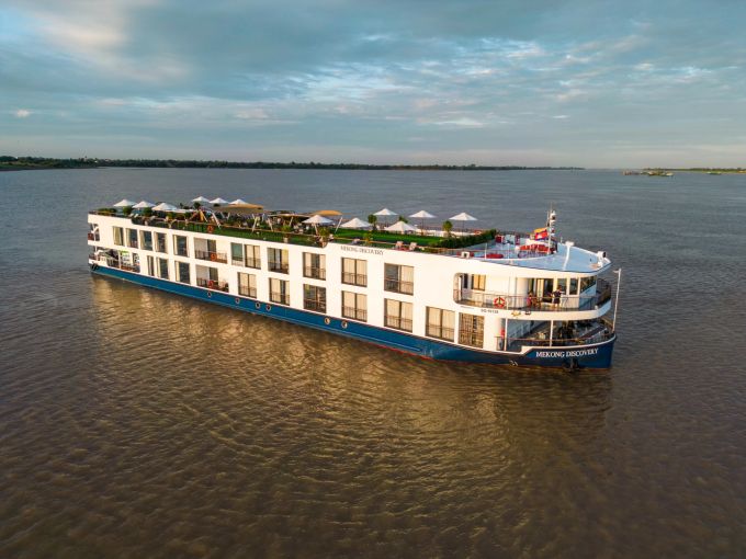 Alle Kabinen liegen aussen und haben einen französischen Balkon. Mekong Discovery Flussschiff