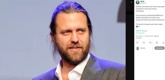 Der Regisseur Carl Erik Rinsch wurde in Los Angeles festgenommen, nachdem er angeblich Netflix um elf Millionen Dollar betrogen haben soll. Netflix Regisseur