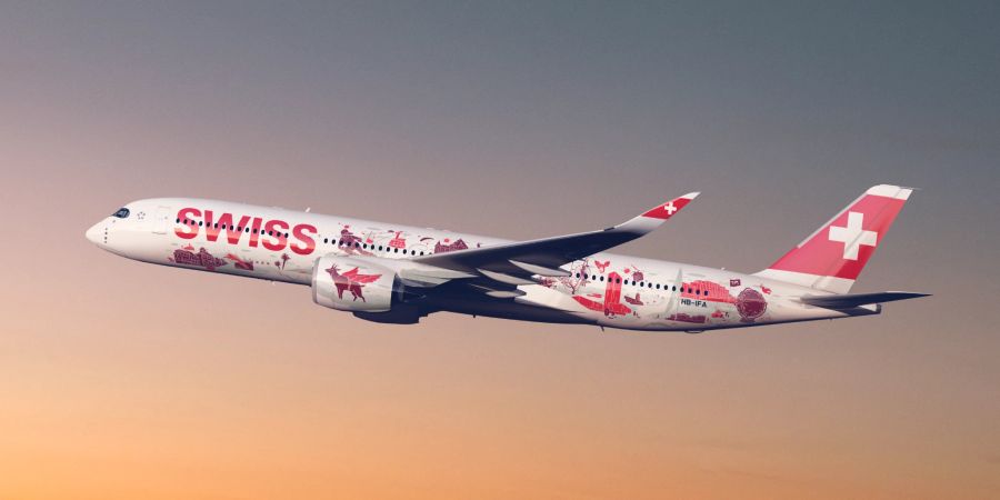 Ganz im Einklang mit der Swissness wurde einer der neuen A350-Flieger mit Schweizer Sujets verziert.