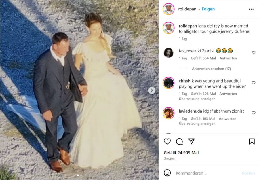 Lana Del Rey mit ihrem Alligator-Guide an ihrer Hochzeit.