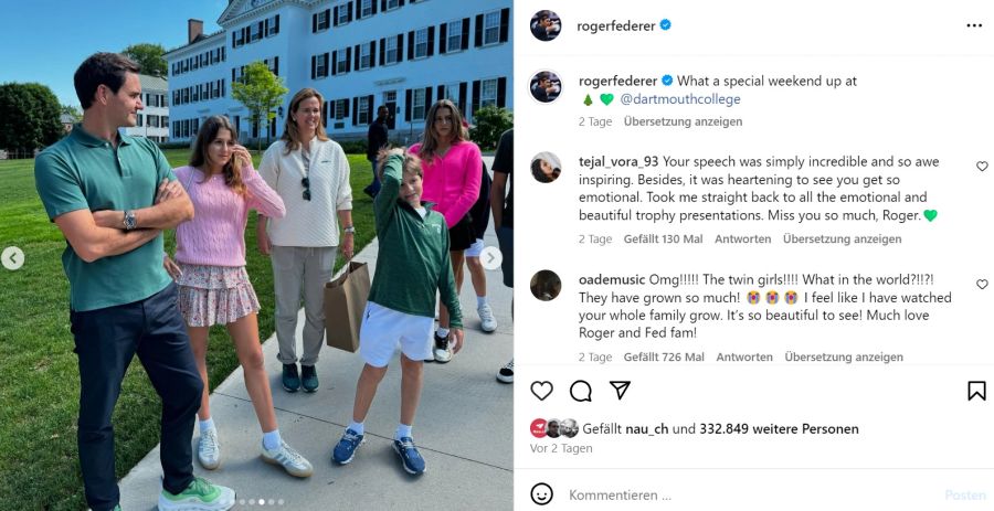 Roger Federers Tochter (neben ihm) trägt Adidas-Schuhe.