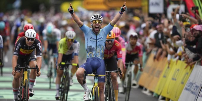 Mark Cavendish bei der Zieleinfahrt der 5.Etappe der Tour de France. tour de france
