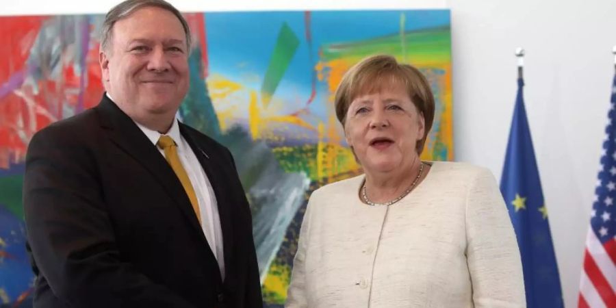 Angela Merkel (CDU), Bundeskanzlerin, empfing im Mai 2019 im Bundeskanzleramt Mike Pompeo, Aussenminister der Vereinigten Staaten von Amerika. Foto: Wolfgang Kumm/dpa/Archiv