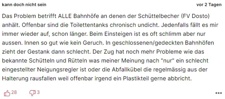 Ein Nau.ch-Leser führt den Gestank im Bahnhof Bern auf die Toilettentanks der Dosto-Züge zurück.