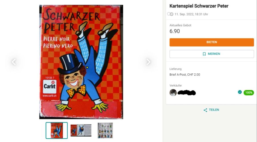 Die Kaminfeger-Version des «Schwarzen Peters» ist auf Ricardo nach wie vor erhältlich.