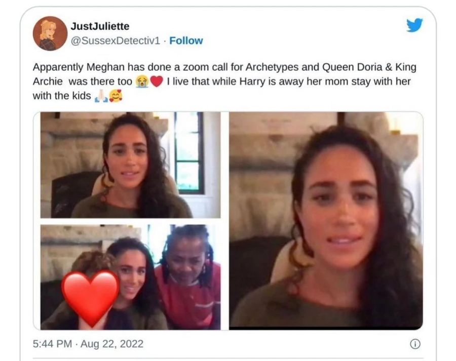 Meghan Markle zeigt sich ungeschminkt und mit Naturlocken. Auch Archie und Doria sind dabei.