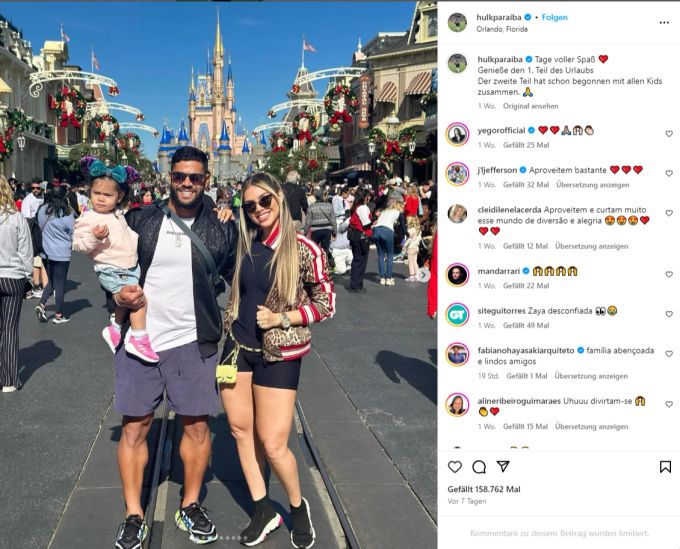Hulk mit seiner Frau Camila Angelo und der gemeinsamen Tochter Zaya. Hull