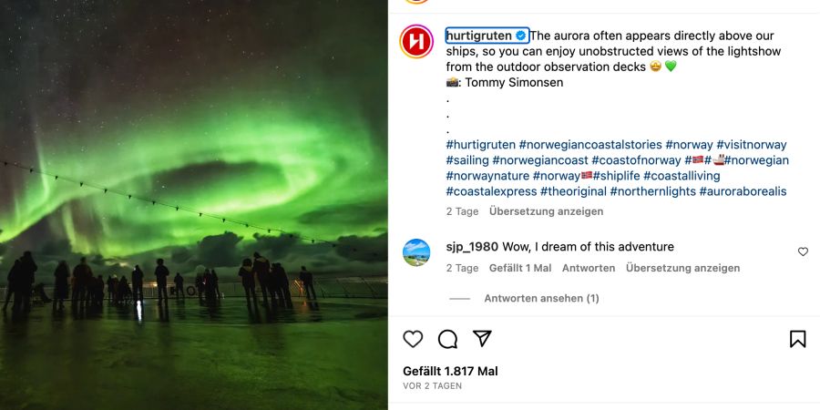 Die norwegische Kreuzfahrtlinie Hurtigruten bietet gute Chancen, Polarlichter zu sehen.