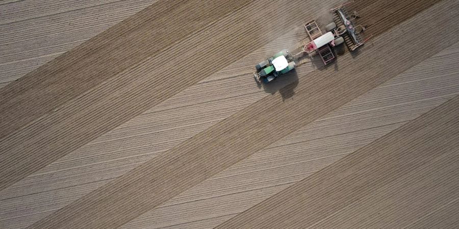 Ein Landwirt bestellt im brandenburgischen Jacobsdorf sein Feld.