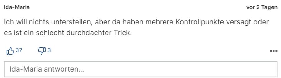 Auch «Ida-Maria» glaubt nicht wirklich an einen Fehler.