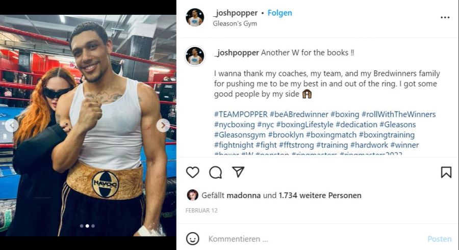 Madonna schmiegt sich an Boxer Josh Popper.