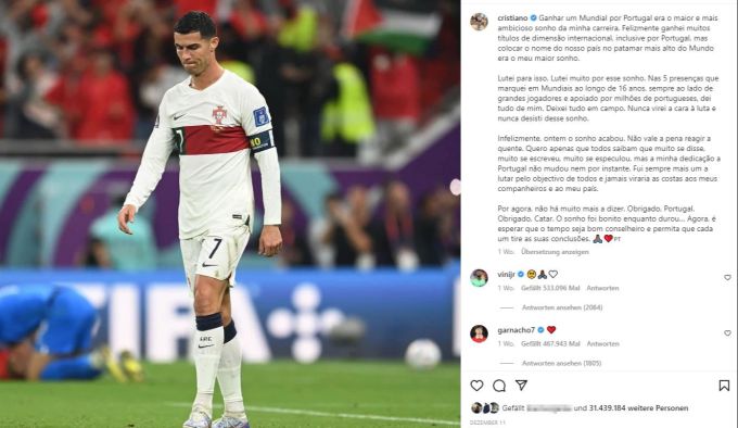 Der bisher letzte Instagram-Post von Cristiano Ronaldo zum WM-Out der Portugiesen. Cristiano Ronaldo Instagram