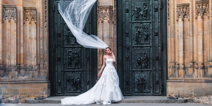 Frau Türen Schleier Brautkleid Tüll