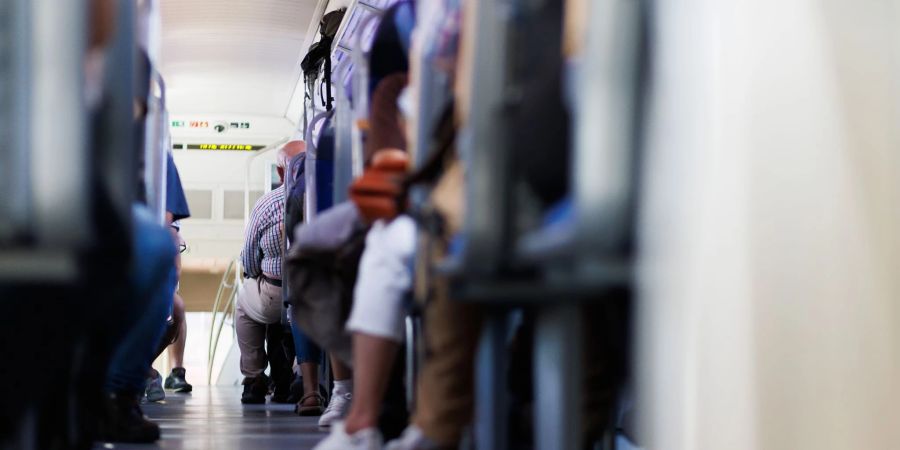 Reisende sitzen in einem Regionalexpress der Deutschen Bahn. Es wird weiterhin über die Kosten des 49-Euro-Ticketes diskutiert.