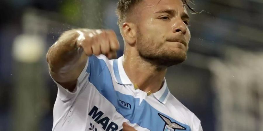 Lazios Ciro Immobile jubelt über seinen Treffer zum 2:0 im Derby gegen AS Rom. Foto: Andrew Medichini/AP