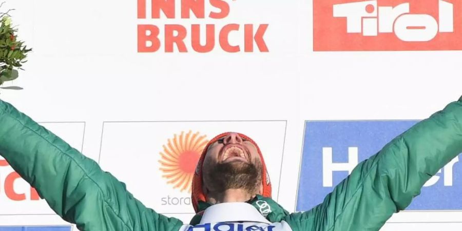 Markus Eisenbichler freut sich über sein bisher grössten Einzelerfolg in seiner Karriere. Foto: Hendrik Schmidt