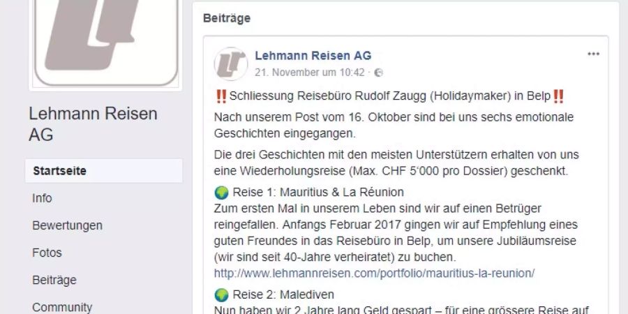 Auf Facebook schildern die Betrogenen ihre Erlebnisse mit «Holiday Maker».