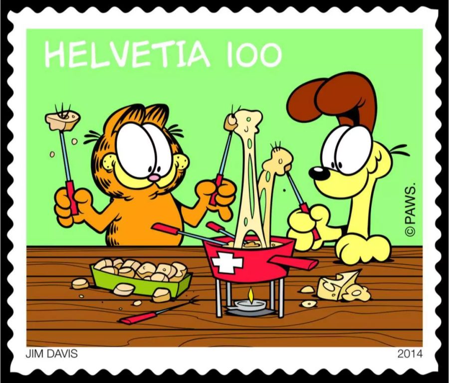 Garfield hat es sogar auf eine Schweizer Briefmarke geschafft.