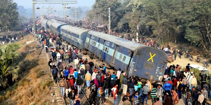 Sieben Waggons eines Zuges nach Neu-Delhi sind entgleist. Rettungskräfte suchen nach Überlebenden.