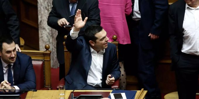 Alexis Tsipras nach der Vertrauensabstimmung im griechischen Parlament. Alexis Tsipras nach der Vertrauensabstimmung.