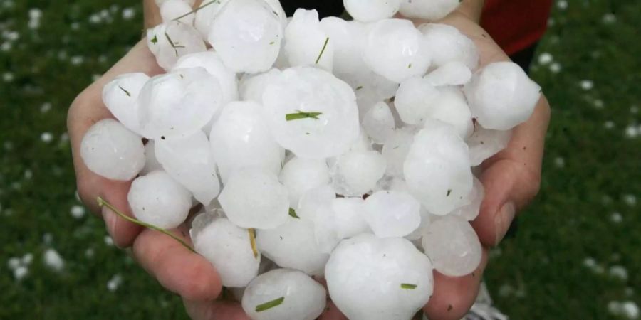 Hagelkörner nach einem heftigen Gewitter mit Hagelschauer.