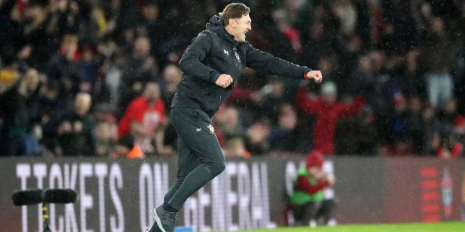 Ralph Hasenhüttl, Trainer von Southhampton, jubelt über den Sieg seiner Mannschaft.