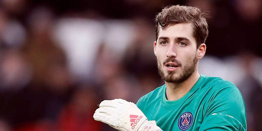 Torhüter Kevin Trapp aus Paris St. Germain reagiert beim Fussballspiel der französischen Liga 1 Paris Saint Germain gegen Reims im Parc des Princes Stadium.