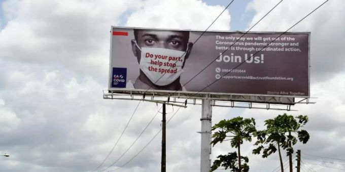 Banner einer Anti-Corona-Kampagne in Lagos. Coronavirus