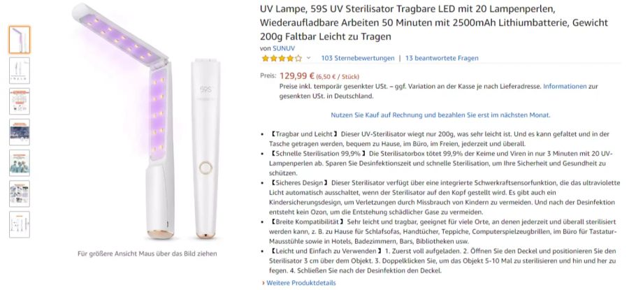 Das teuerste Exemplar mit umgerechnet 140 Franken gibt es aktuell auf Amazon.