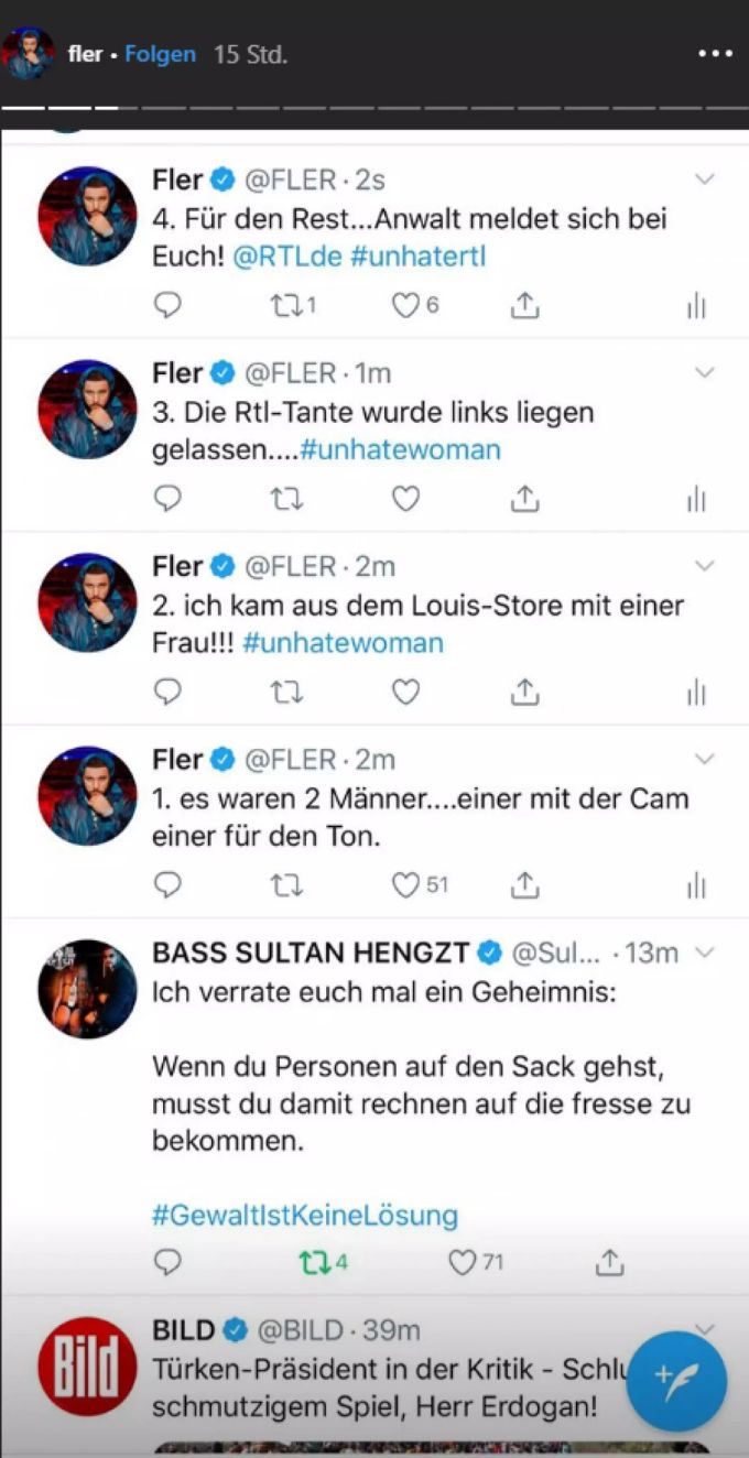 Der Rapper Fler äussert sich zum Angriff auf den RTL-Kameramann auf Twitter und seiner Instagram-Story. Fler Twitter