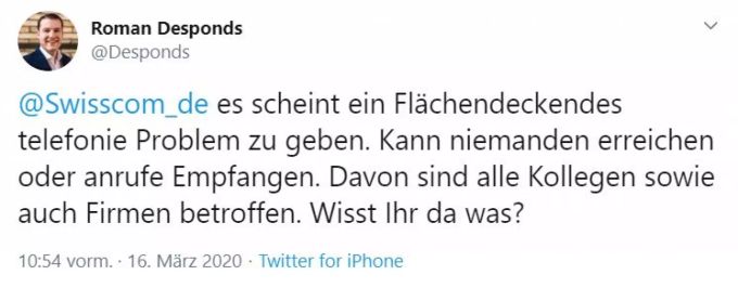 Ein Twitter-User meldet Probleme mit Swisscom. Swisscom