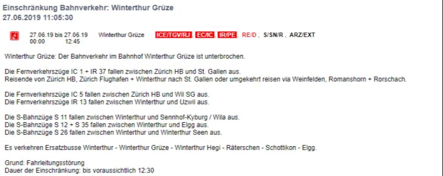 sbb störung winterthur grüze