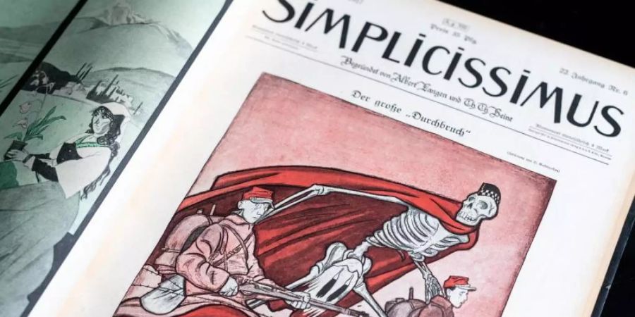 Karikatur von Olaf Gulbransson mit dem Titel „Der grosse Durchbruch“ im Mai 1917. Foto: Matthias Balk/dpa