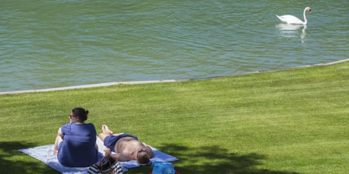 Die Polizei rät zur Vorsicht. (Symbolbild) Rheinufer in Eglisau im Sommer.