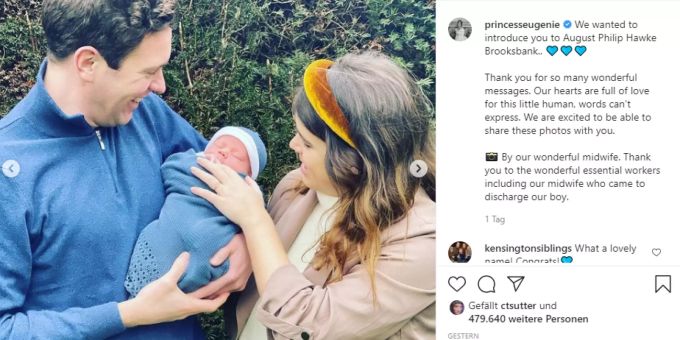Prinzessin Eugenie zeigt stolz ihren kleinen Sohn. prinzessin eugenie