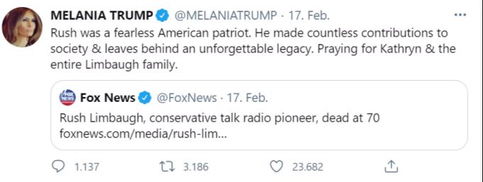Mit diesem Tweet setzt sich Melania Trump in die Nesseln. Melania Trump