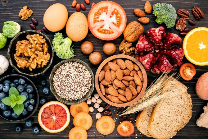 Gesunde lebensmittel, obst, getreide, gemüse