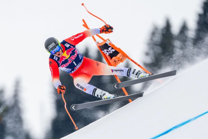 Justin Murisier fährt bei der verkürzten Abfahrt in Kitzbühel auf Rang acht. Justin Murisier