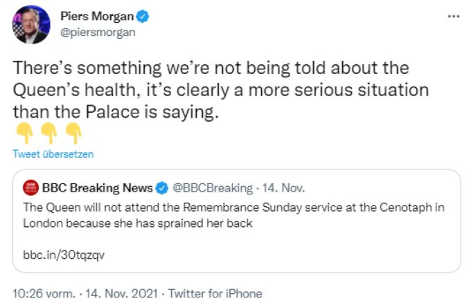 Der Briten-Moderator Piers Morgan ist besorgt um Queen Elizabeth. Piers MOrgan
