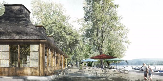Visualisierung Seerestaurant an der Niederuster durch die Fiechter & Salzmann Architekten GmbH, Zürich Visualisierung Niederuster