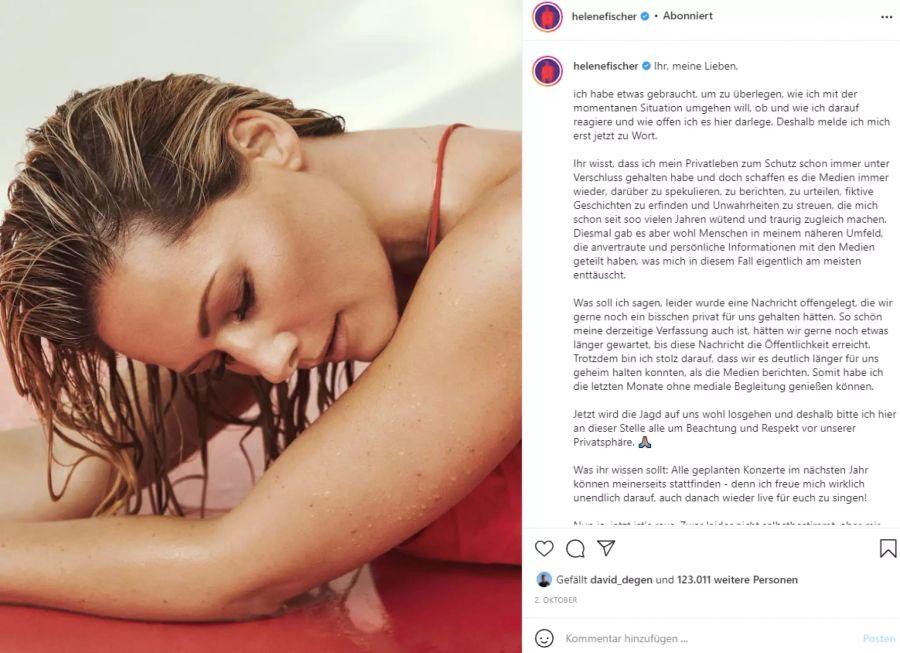 Helene Fischer bezieht Stellung zu den geleakten Baby-Neuigkeiten.