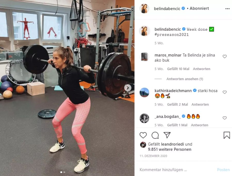 Auch das Krafttraining muss Belinda Bencic ins Hotel-Zimmer verlegen.