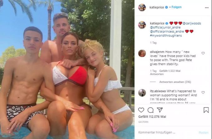 Katie Price mit ihrem Freund Carl Woods und ihren Kids. Katie Price