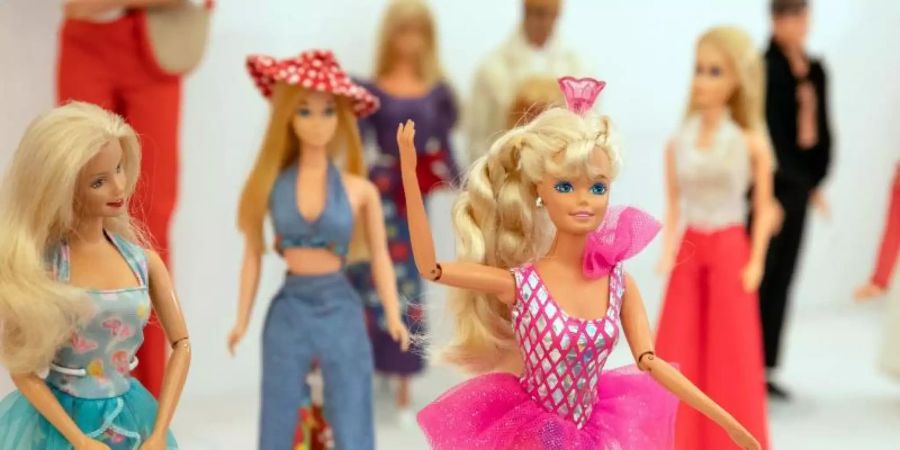 Schön bunt: Verschiedene Barbie-Puppen in der Sonderausstellung «Busy girl - Barbie macht Karriere» im Schloss Bruchsal. Foto: Christoph Schmidt/dpa