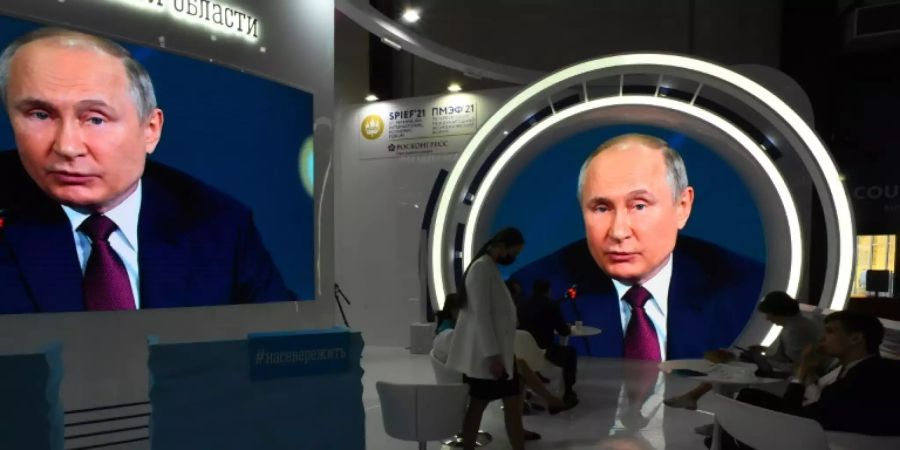 Wladimir Putin am Wirtschaftsforum in St. Petersburg. Er verneinte stets einen negativen Einfluss der westlichen Sanktionen auf die russische Wirtschaft.