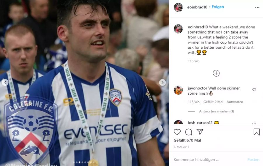 Eoin Bradley spielt seit 2016 für den Coleraine FC.